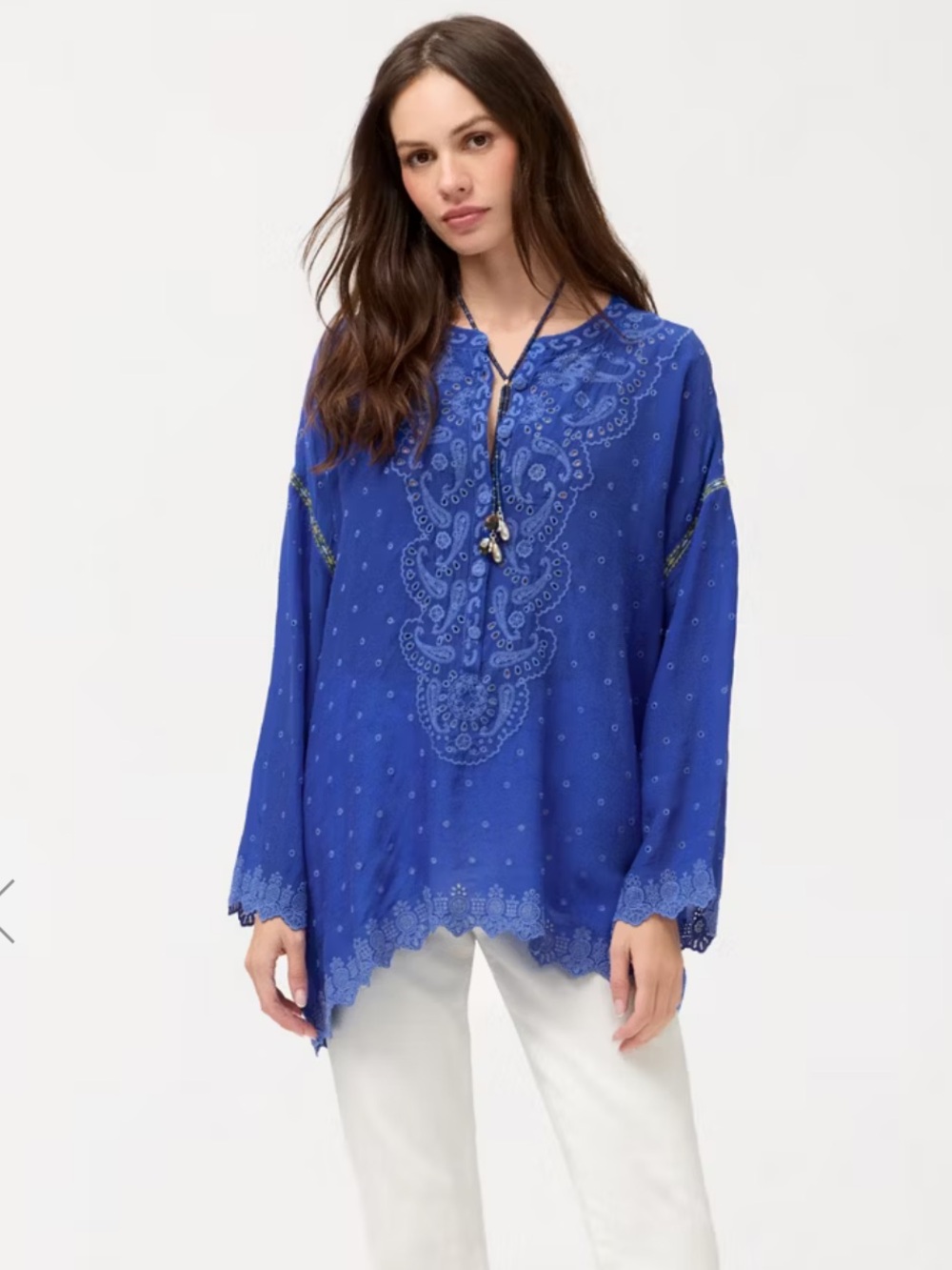 Johnny Was Ella Blouse Royal Blue Embroidered size 1X